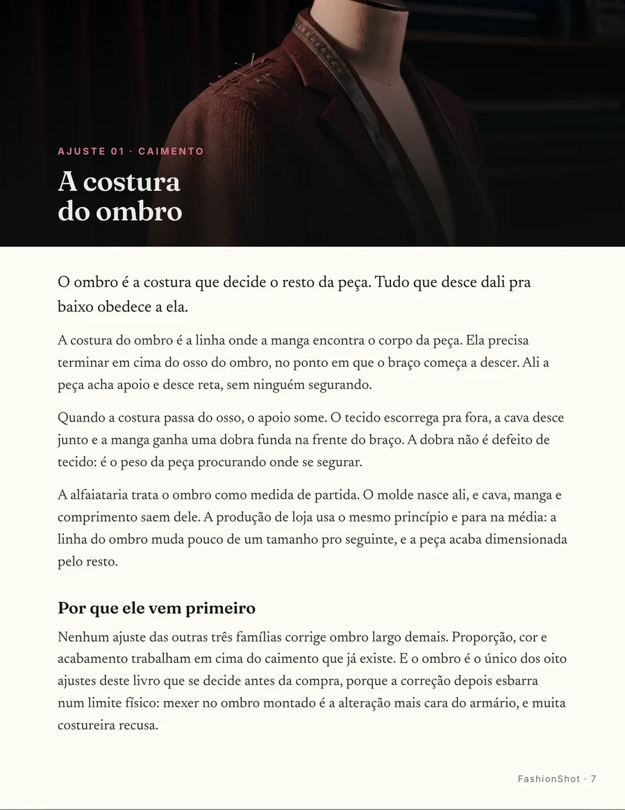 Abertura de ajuste: Cada ajuste abre em cena, da costura do ombro ao cabide de arame
