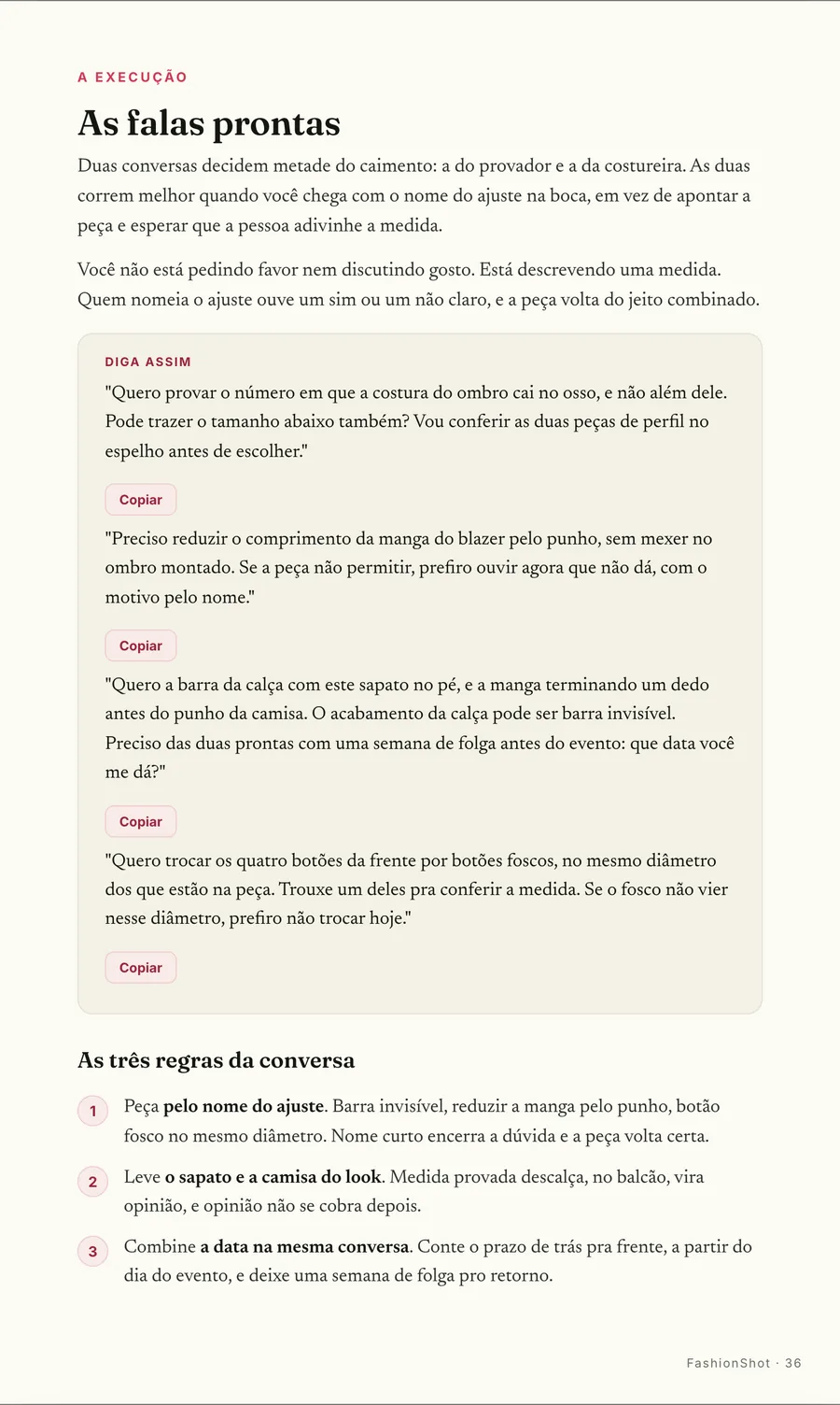 Falas prontas: A fala exata pro provador e pro balcão, com a data de entrega pedida na mesma conversa